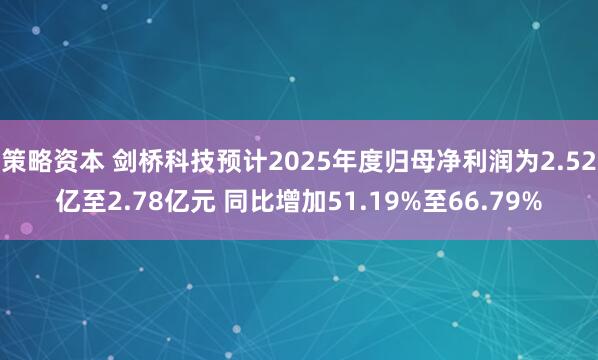 策略资本 剑桥科技预计2025年度归母净利润为2.52亿至2.78亿元 同比增加51.19%至66.79%